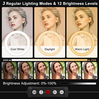 Vlogovací 33 cm Ring Light Table LED Ring Light, držák na mobilní telefon s 50 režimy RGB, 12 úrovněmi velkého kruhu pro YouTube